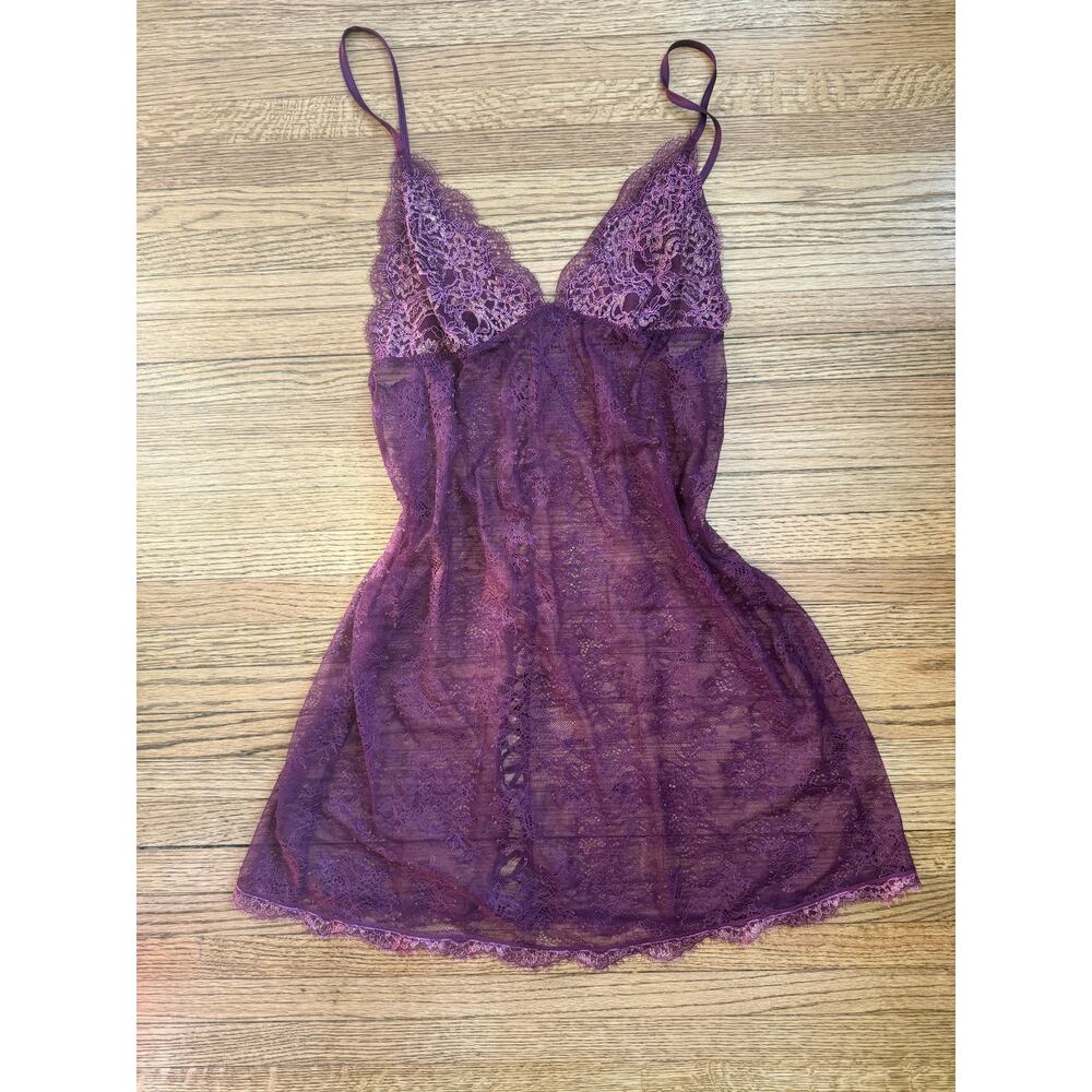 Sheer Purple Lace Babydoll Slip Dress Lingerie Romantic Goth Fairy - Picture 7 of 9